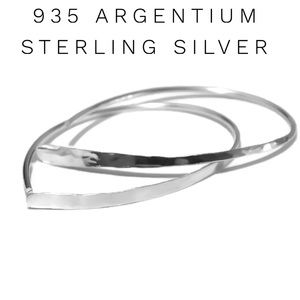 925 Sterling Silver Hammered Front Threader Open Hoop Earrings 1.25” Mid Size